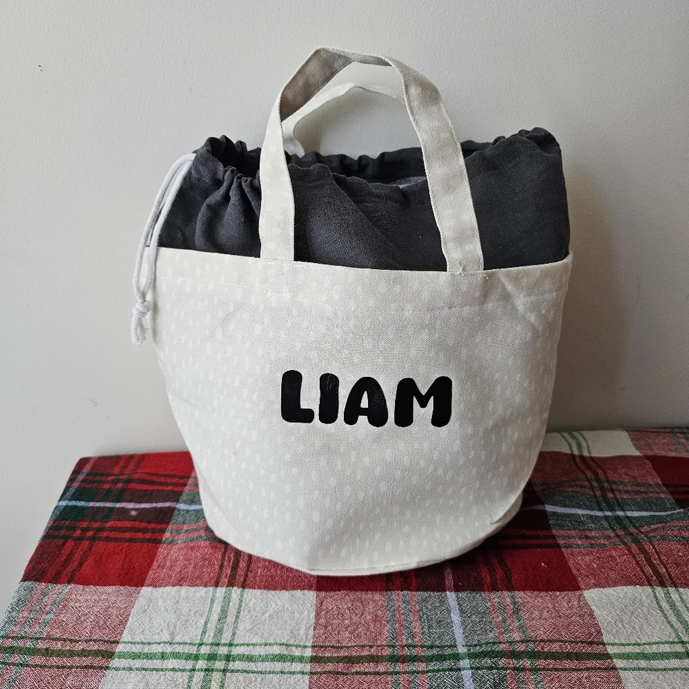 Personalized Drawstring Basket by Beautiful Beacons